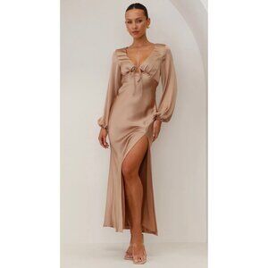 NWT‎ Billy J Brigitte Brown Satin Maxi Dress Plus Size 20